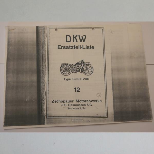 DKW - Ersatzteile-Liste 12 für Luxus 200, Kopie