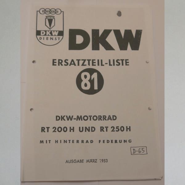 DKW - Ersatzteile-Liste 81 für RT 200 H und RT 250 H, Kopie