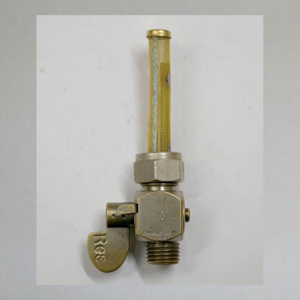 Everbest ("Würfelhahn") Benzinhahn mit Reserve: Tankseitig M16x1---Ablaufseitig M12x1,5---30er Jahre Ausführung aus Messing