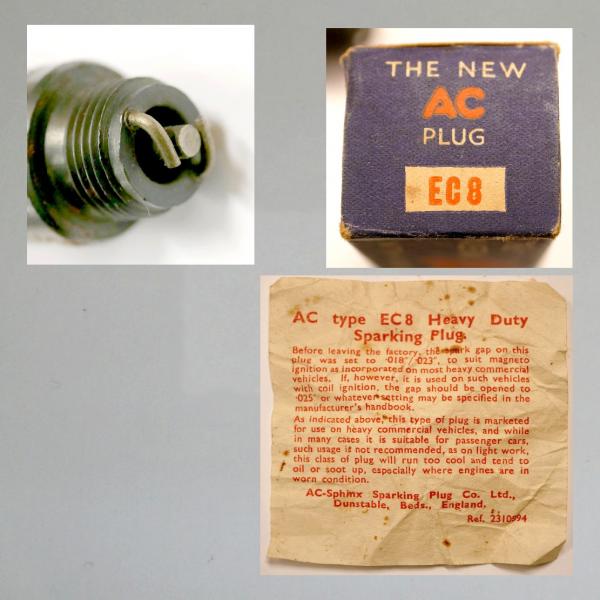 Zündkerze von AC (USA), 20er Jahre, TOP Zustand, sehr alt, grosse und schöne Kerze und Karton, Typ "EC8"