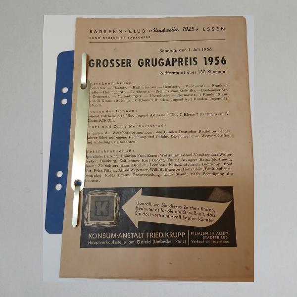Heft Radrennclub "Staubwolke 1925" Essen, Grosser Grugapreis 1956