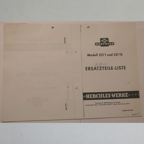 Hercules - Ersatzteile-Liste Modell 221 T und 221 TS, Kopie