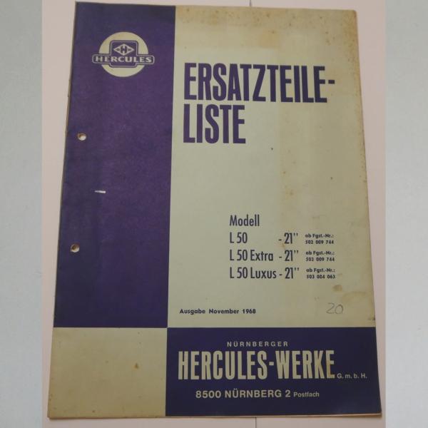 Hercules - Ersatzteile-Liste Modell L 50, L 50 Extra, L 50 Luxus, Original
