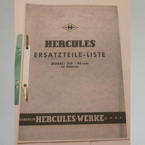 Hercules - Ersatzteile-Liste Modell 316 - 98ccm mit Kickstarter, Kopie