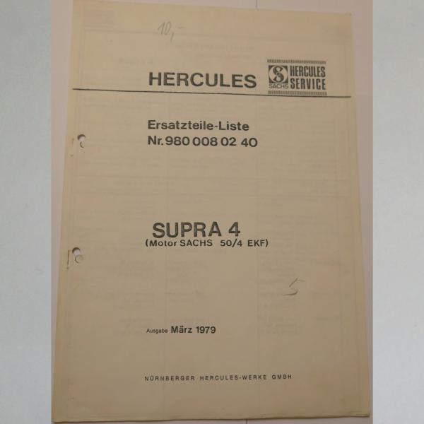 Hercules - Ersatzteile-Liste Nr. 980 008 02 40 für Supra 4 mit Motor Sachs 50/4 EKF, Kopie