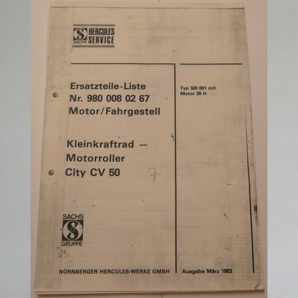 Hercules - Ersatzteile-Liste Nr. 980 008 02 67 für Motorroller City CV 50, Kopie