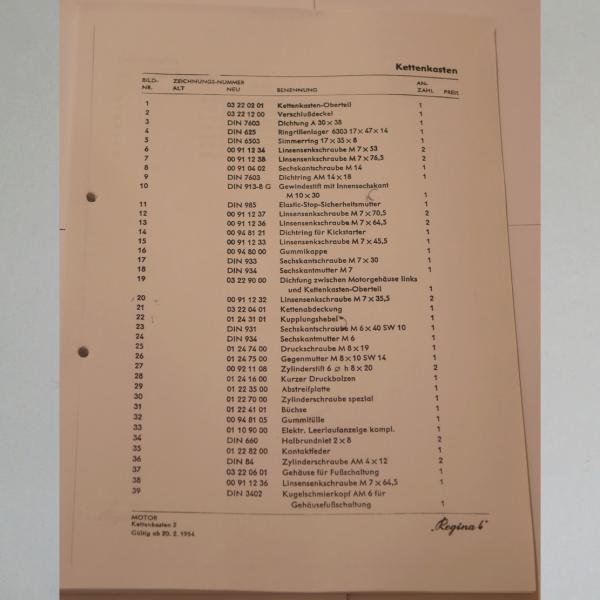 Horex - Ersatzteil-Katalog Regina 4 1954, Kopie
