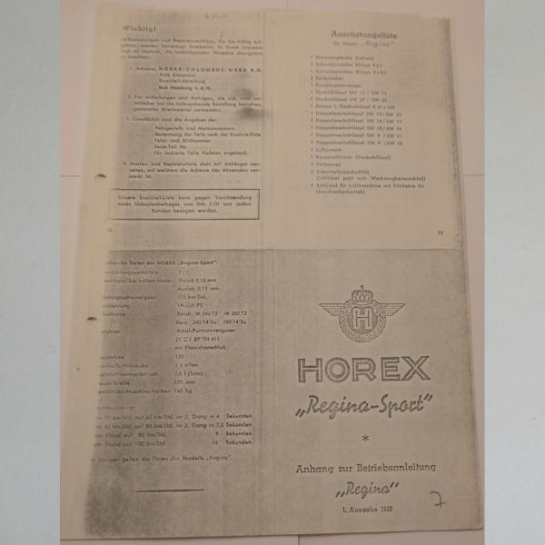 Horex - Betriebsanleitung Regina Sport und Anhang, Kopie