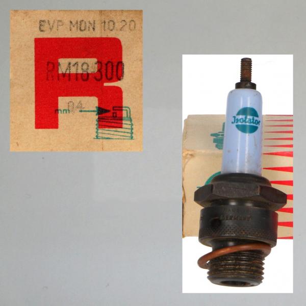 Renn-Zündkerze/ Rennkerze RM 18-300---M###---Wärmewert 300---Fabrikat ISOLATOR, 50er Jahre (Original alt, OVP, NOS)