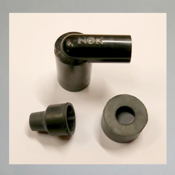 Zündkerzenstecker/ Kerzenstecker aus Bakelite, original NGK, mit 2 Gummis