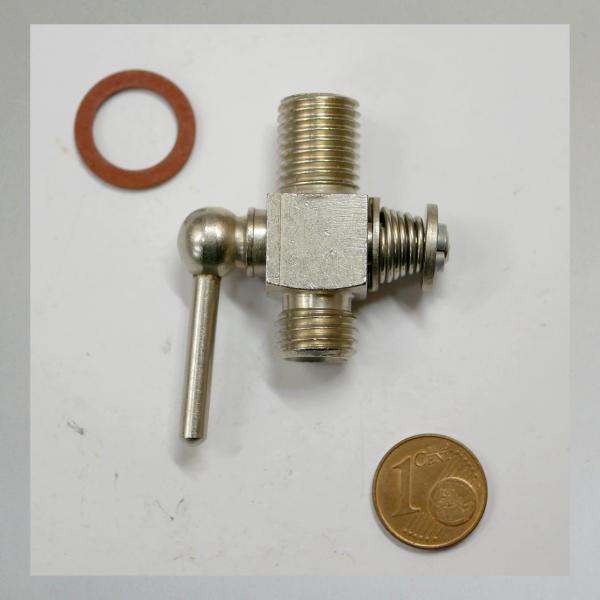 Benzinhahn, Ölhahn: Konushahn aus Messing, neu, Gewinde einschraubseitig: M12x1,5---Gewinde leitungsseitig: M12x1,5