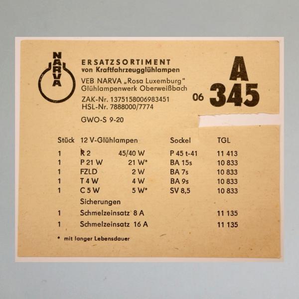 Ersatzbirnenkasten, Lampenkasten, Reserve Leuchtmittel Kiste: 12 Volt, Kugellampe für Scheinwerfer (P45T), weitere Lampen und Sicherungen
