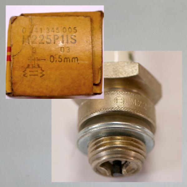 Zündkerze M225P11S---M18x1,5---Wärmewert 225---Fabrikat Bosch (Original alt, OVP, NOS) 60er Jahre