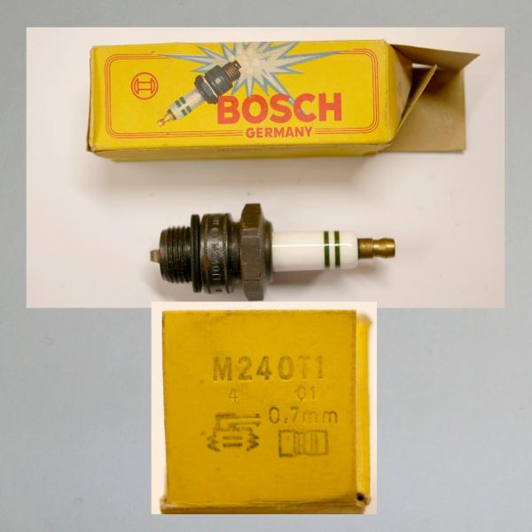 Zündkerze M240T1---M18x1,5---Wärmewert 240---Fabrikat Bosch, 30er/40er/frühe 50er Jahre (Original alt, OVP, NOS)