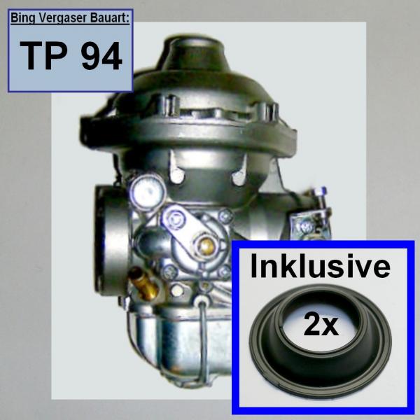 Bing-Vergaser Dichtungssatz Typ 94 mit Membran (Vergaser mit Durchlass 40 und 44mm)---Doppelsatz f. 2 Vergaser---