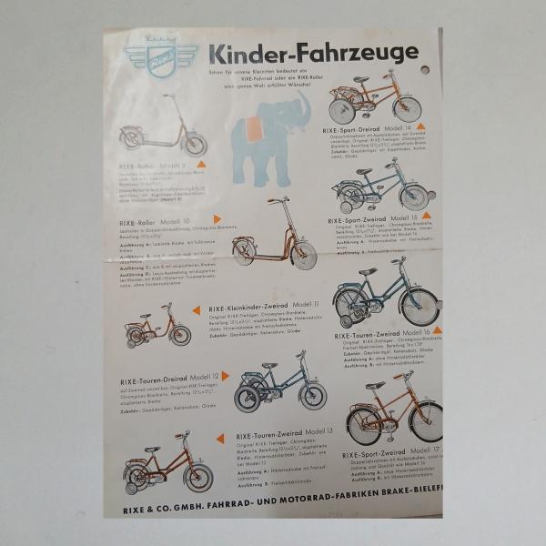 Werbeblatt Rixe Kinder-Fahrzeuge und Jugend-Fahrräder, original