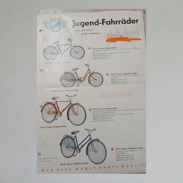 Werbeblatt Rixe Kinder-Fahrzeuge und Jugend-Fahrräder, original