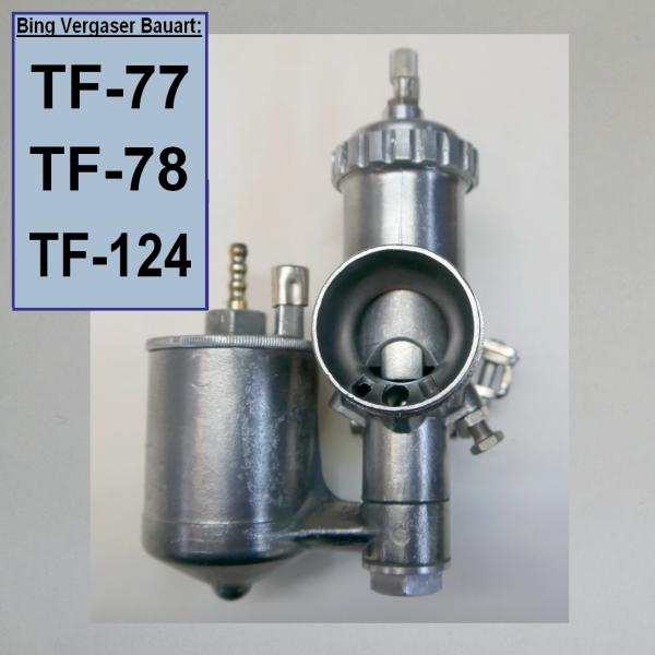 Bing-Vergaser Dichtungssatz mit angeschraubter Schwimmerkammer (stehend) (TF-77)---(weiche Dichtungen)