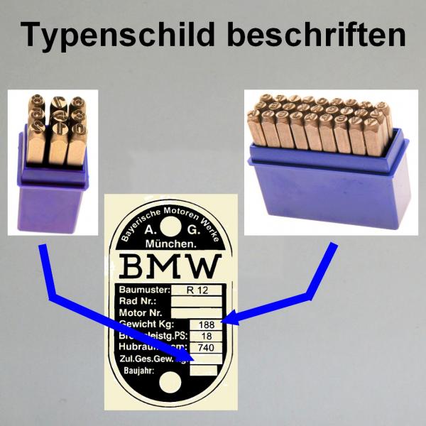 Typenschild: Zahlen und Buchstaben nach Vorgabe einschlagen.