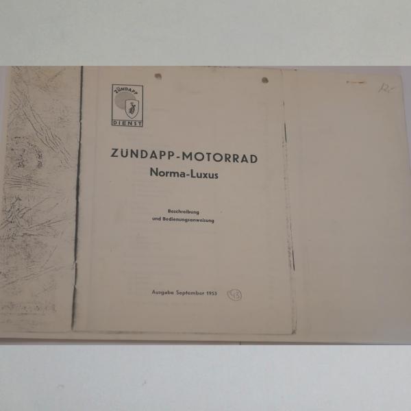 Zündapp - Bedienungsanleitung für Norma Luxus 1953, Kopie