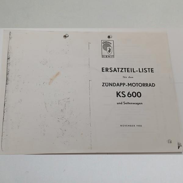 Zündapp - Ersatzteil-Liste für KS 600 und Seitenwagen, Kopie
