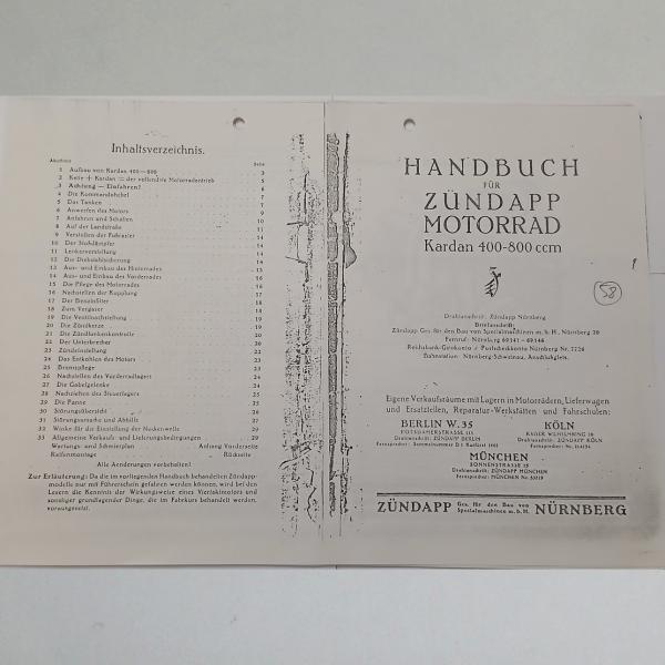 Zündapp - Handbuch für Kardan 400-800 ccm, Kopie